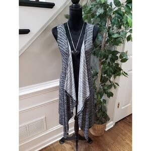 Poetry Women's Gray & White Open Front Sleeveless Vest Cardigan Sweater M